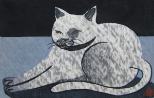 柿本俊文「家にいる猫」2017年　木版画　16×25cm ￥21,600（シート）