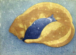 「やさしいきもち」2023年　木版画　27,5×37,5㎝　作品価格（シート）￥38,500