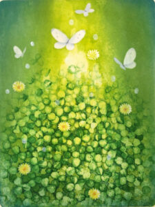 「ひかりもえたつ」2024年　木版画　38,5×28,5㎝　作品価格（シート）￥44,000