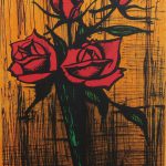 ビュッフェ「花瓶のバラ」リトグラフ　33×24cm