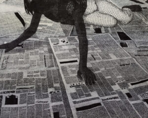 遠藤美香「新聞」木版画　91×114cm