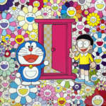 村上 隆「「どこでもドア」でお花畑にやって来た！」2019年　オフセットリトグラフ　60×60㎝