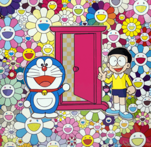 村上 隆「「どこでもドア」でお花畑にやって来た！」2019年　オフセットリトグラフ　60×60㎝