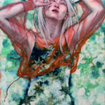 阪東佳代「シャイン」2025年　油彩、白亜、錫箔　100×52cm